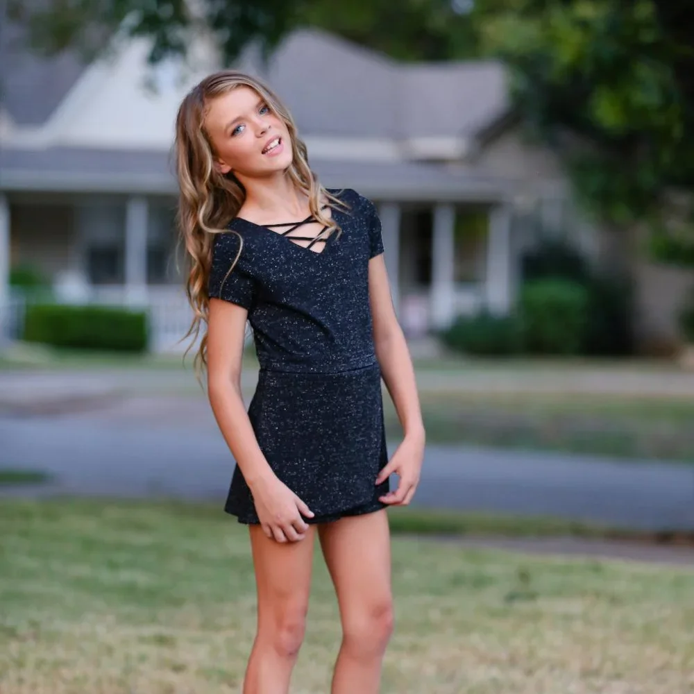 NEW Hannah Banana Sparkly Black Holiday‎ Girls Romper 7 8